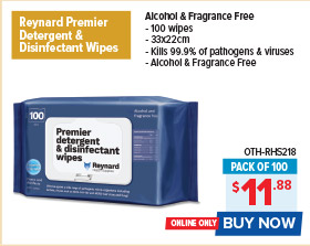 Reynard Premier Detergent & Disinfectant Wipes